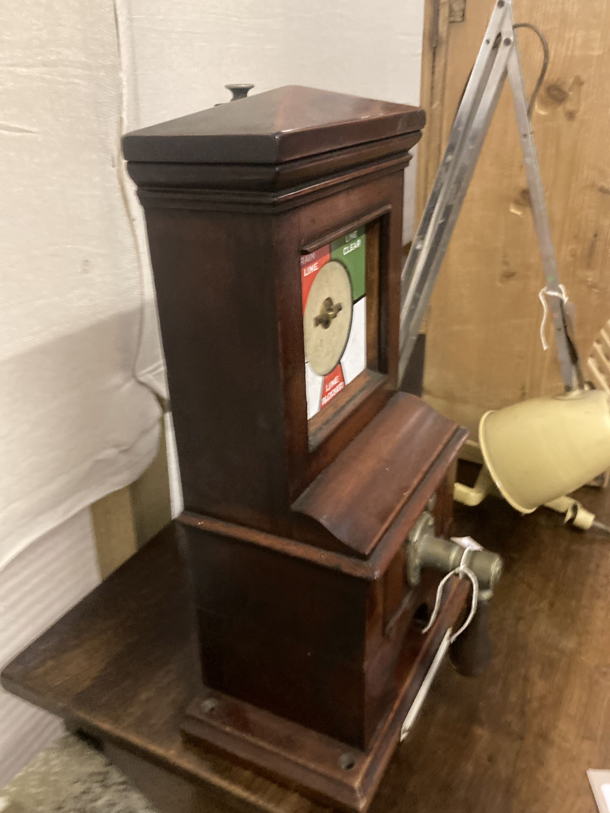 A Victorian mahogany railway signal mans box, width 27cm depth 16cm height 49cm